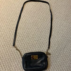 Michael Kors Black Leather Cross Body Gold Plaque
